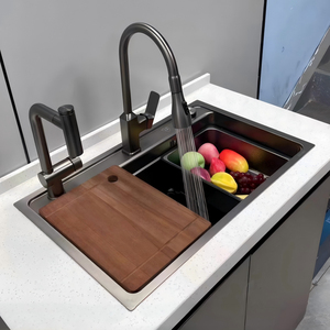 Évier de cuisine à un seul trou en acier inoxydable à bol profond fait à la main avec traitement de surface nano - Product Image 4