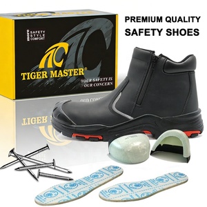 حذاء السلامة الرجالي المقاوم للماء، بجلد أسود ونعل مطاطي مقاوم للانزلاق والحرارة، مزود بمقدمة من الألياف الزجاجية ومقاوم للثقب، بدون أربطة - Product Image 3