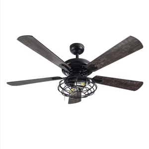 Ventilador de Techo Industrial Moderno de 52 Pulgadas con Jaula, Luz LED y Control Remoto Inteligente para Sala de Estar - Product Image 1
