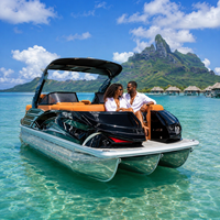 NOUVEAU 2026 Bateau Ponton de Luxe 12 Personnes de Haute Qualité avec Arche Sportive Électrique, Console et Auvent, Certifié CE, Bateau de Fête et de Loisirs