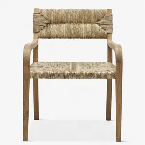 High quality restaurant furniture Solid Wood Woven Seagrass Back Chair wabi-sabi Dining Room Arm Chair