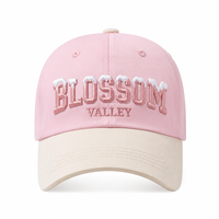 Cappello da papà bicolore rosa e crema con logo personalizzato, ricamo 3D a rilievo, in twill di cotone strutturato, unisex, regolabile, per adulti.