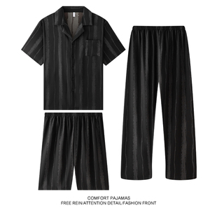 High End Sleepwear Minimalist Loose 3 Pieces Strip Home Wear <strong>Pajamas</strong> <strong>Men's</strong> Clothing <strong>Cheap</strong> - Product Image 3