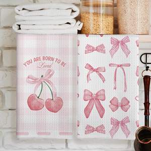Trendy Coquette 16x24 pulgadas Pink Bow Juego de toallas de cocina Decoración de la habitación de las niñas Preppy Baño Cocina Toallas de té Decoración de fiesta Toallas - Product Image 2