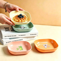 Assiette carrée en plastique PP imprimée avec des dessins animés, de qualité alimentaire, réutilisable, pour enfants, avec logo personnalisé
