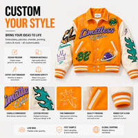 Jaket Varsity Graffiti Label Pribadi Kustom Pria Streetwear Oranye Oversized Jaket Letterman Jaket Varsity Kustom Grosir