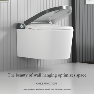 En gros OEM WC intelligent en céramique mural avec réservoir d'eau intégré dissimulé, capteur de pied, siphon en P et siège chauffant - Product Image 2