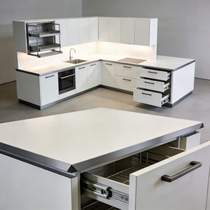 Meubles <span class=keywords><strong>de</strong></span> cuisine minimalistes sans poignées <span class=keywords><strong>avec</strong></span> finition ultra brillante, évier et <span class=keywords><strong>plaque</strong></span> <span class=keywords><strong>de</strong></span> <span class=keywords><strong>cuisson</strong></span> intégrés - Product Image 3