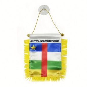 Drapeau de voiture personnalisé en satin de la République centrafricaine, mini-drapeau avec pompons jaunes - Product Image 1