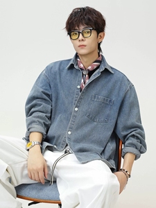 2025 nuova camicia in Denim retrò da uomo-manica lunga originale in pelle di mucca e Design giapponese oversize - Product Image 3