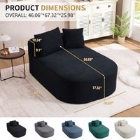 Chaise longue convertible à assise large, en velours côtelé, pour intérieur, avec assise profonde surdimensionnée, deux coussins doux, canapé-lit sans structure, noir