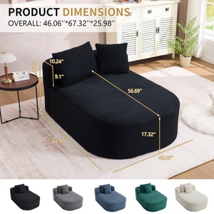 Chaise longue <span class=keywords><strong>convertible</strong></span> à assise large, en velours côtelé, pour intérieur, avec assise profonde surdimensionnée, deux coussins doux, canapé-<span class=keywords><strong>lit</strong></span> sans structure, noir - Product Image 2