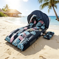 Bouée gonflable en forme de S à motif forêt tropicale avec auvent pare-soleil, dossier et porte-gobelets, radeau flottant pour l'eau