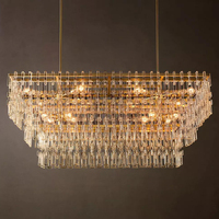 Lámpara Colgante de Araña LED de Cristal K9 con Marco Rectangular de Latón, Diseño Americano Moderno, para Villa, Salón, Baile de Graduación, Proyecto Comercial