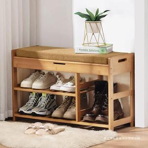 Bamboo Shoe Rack 2 Layer <b>Storage</b> Bench Modern Design For Entryway With <b>Cushion</b> Top - Product Image 1