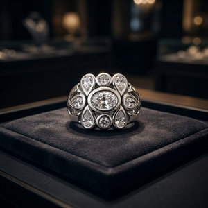 Flower Shape Cluster Ring 925 Silver Plated Cubic Zirconia Prong Setting Glam Style Unisex Daily Wear Jewelry - Product Image 1