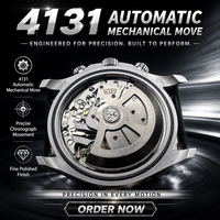 Montre de sport de luxe pour homme en acier inoxydable, cadran à trois aiguilles, fonction chronographe, étanche, automatique, mécanique