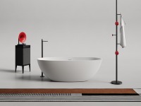 Baignoire autoportante ovale en surface solide MA5016 avec fonction de trempage, drain et robinet inclus, design moderne pour villas et hôtels