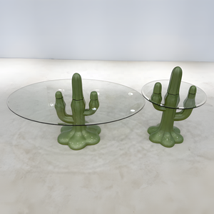 Mesa Auxiliar de Café de Fibra de Vidrio con Forma de <span class=keywords><strong>Cactus</strong></span>, Personalizable por Diseñadores, con Tapa de Vidrio, Juego de Mesas Auxiliares Modernas para Sala de Estar - Product Image 1