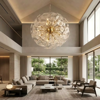 Lustre Moderne de Luxe en Verre Doré à Pétales, Suspension Florale Sphérique Haut de Gamme, Luminaire Artistique pour Salon et Projets