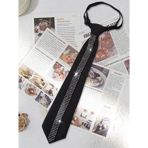 Corbata Negra con Pedrería Ajustable, Corbata de Lazo Informal para Mujer, Corbata de Negocios Informal, Patrón Geométrico de Poliéster - Product Image 1