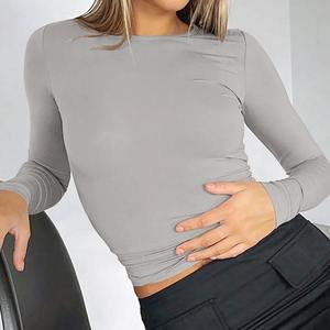 Camisetas Básicas de Otoño Invierno para Mujer, Talla Grande, Cuello Redondo, Manga Larga, Ajuste Ceñido, para Combinar, Lisas - Product Image 4