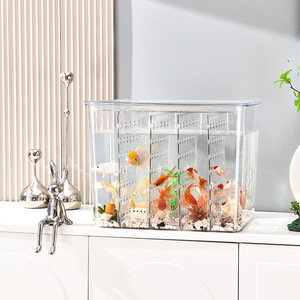 Transparent Plastic Fish Tank 38x27x29cm Rectangle Desktop Aquarium For Goldfish And Betta With Decorative Rocks And Plants - Product Image 2