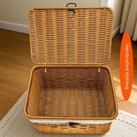 Boîte de rangement compacte en PP tressé à la main, style moderne et minimaliste, pour salon, jouets, articles divers, livres, avec couvercle