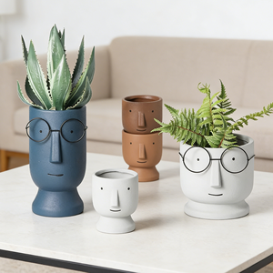 Maceta <span class=keywords><strong>de</strong></span> Cerámica con Forma <span class=keywords><strong>de</strong></span> Cara y Diseño <span class=keywords><strong>de</strong></span> Muñeca para Decoración del Hogar y Jardín, Juego <span class=keywords><strong>de</strong></span> Macetas para Suculentas para Escritorio - Product Image 3