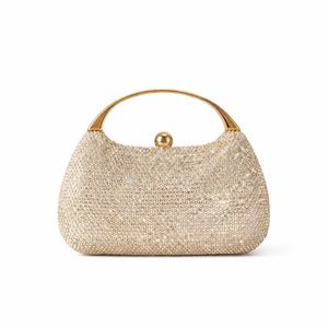 Pochette élégante demi-lune perlée, sac de soirée scintillant pour femme, sacs à main de mariée élégants en strass avec chaîne - Product Image 1