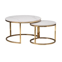 Ensemble de table basse en marbre rond moderne du milieu du siècle avec cadre en métal argenté ensemble de table basse imbriquée pour salon décor à la maison