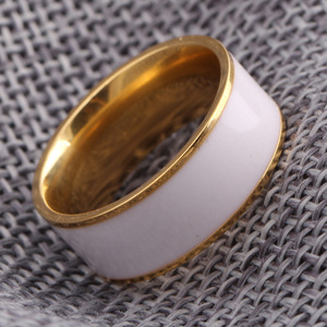 Anillo de Acero Inoxidable de 8MM, Oro de 18K, Resina Epoxi Blanca, Joyería de Moda Unisex de Acero Titanio, Regalo - Product Image 1