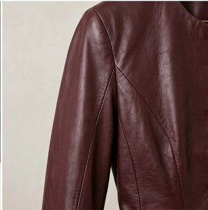 Premium <strong>Burgundy</strong> <strong>Leather</strong> <strong>Jacket</strong> Women Elegant Single Breasted Outerwear for Daily Commute &amp; Weekend - Product Image 5