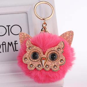 Grosir Gantungan Kunci Bola Burung Hantu Berlian Gantungan Kunci Gantungan Kunci Berbulu Gantungan Kunci untuk Dompet Wanita - Product Image 4
