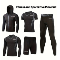 Ensemble de sport athlétique cinq pièces pour homme avec logo personnalisé, tenue de compression pour la course à pied, vêtements de sport respirants pour la salle de sport et l'entraînement