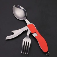 Ensemble de couverts compact en acier inoxydable pour l'extérieur avec couteau pliant détachable, cuillère, fourchette et ouvre-boîte pour le camping, la randonnée et les voyages