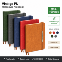 Carnet A5 en cuir végétalien PU vintage avec logo personnalisé, plaque métallique colorée, 100 feuilles, avec bande élastique, couverture rigide, vente en gros