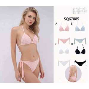 Set bikini HDJ nero con slip a perizoma, scollo all'americana, costume da bagno elasticizzato, abbigliamento da spiaggia da donna, taglia 42 44 46 - Product Image 1