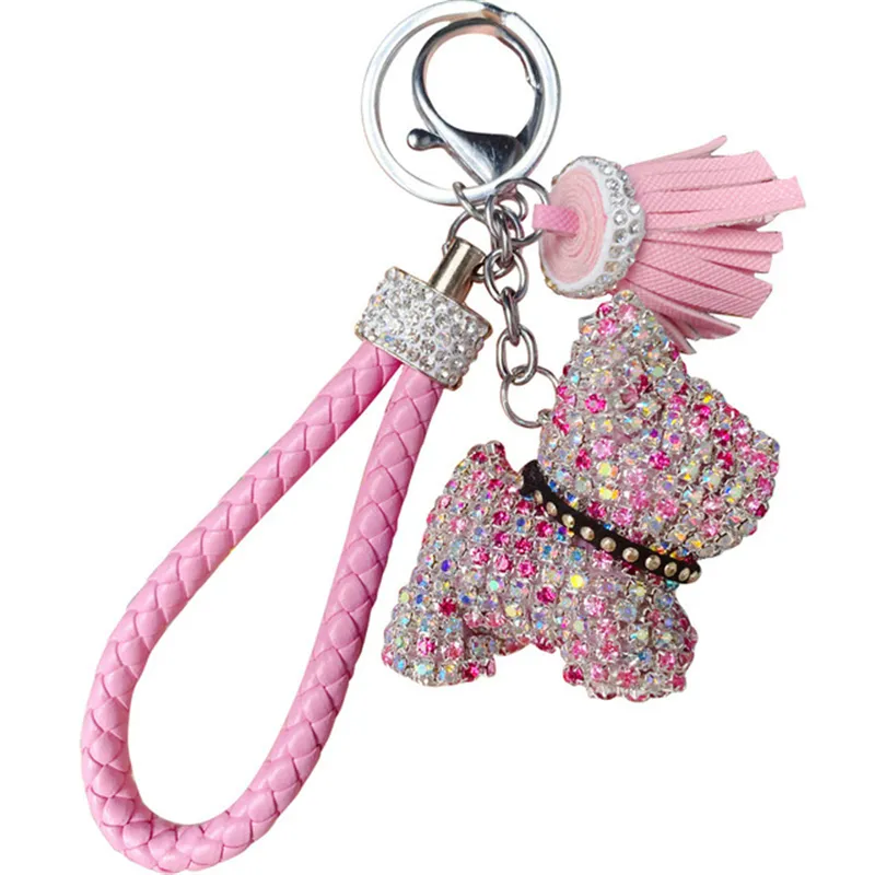 Porte-clés en strass et cristal brillant, pour sac, accessoires GT, à la mode, chien, Animal, bouledogue