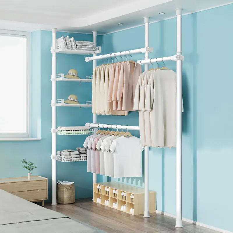 Livingroom ตู้เสื้อผ้าโลหะแบบพกพา, ตู้เสื้อผ้าปรับแต่งได้แบบ DIY ระบบเสาโลหะสำหรับห้องนอน