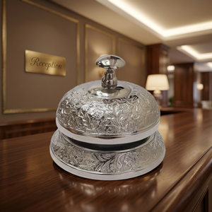 Silver Plated Stainless Steel Antique Desk Bell Floral Embossing <b>Circular</b> Design Tableware Reception Counter Service Bell - Product Image 1