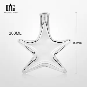 Уникальный дизайн, прозрачная стеклянная бутылка в форме звезды, 200 мл, 500 мл, стеклянная бутылка для вина Виски с пробковой пробкой