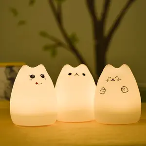 Çocuklar için şarj edilebilir kedi gece lambası oyuncak-çocuk yatak odası için yumuşak silikon hayvan lambası