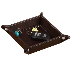 Pieghevole cambia caramelle scatola portaoggetti per piccoli oggetti Home Hotel Travel Pu Leather Valet Tray vassoio portaoggetti per chiavi per gioielli