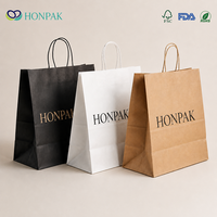 Sacs de courses en papier kraft blanc et brun personnalisés avec votre propre logo, poignées torsadées, vente en gros HONPAK
