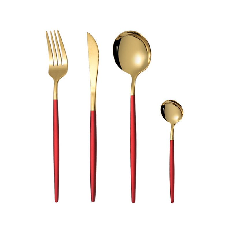 Espejo oro + Mango Rosa-Set de 4 piezas