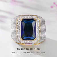 Bague en zircon Sugar Cube pour homme, luxe haut de gamme, style hip-hop carré, bijoux haut de gamme style INS