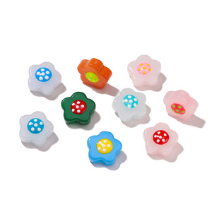 Floral Glass <b>Beads</b> With Straight Holes For Bracelet Making Crystal Lampwork Material Flower Shape AC4627 - Product Image 5