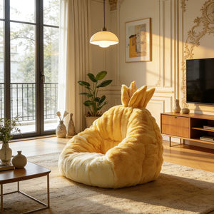 เก้าอี้โซฟาเดี่ยวทรงมงกุฎสับปะรดสีเหลืองครีม นุ่มสบาย เหมาะสำหรับห้องนั่งเล่น ห้องนอน น่ารัก ผ่อนคลาย - Product Image 3