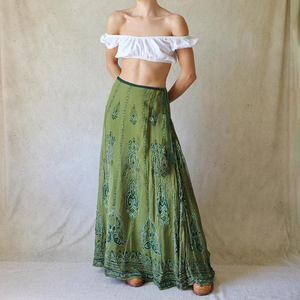 Forest Fairy vintage color-blocked print <b>skirt</b> with ruffled hem side slit <b>low</b> <b>waist</b> design sexy fashion midi <b>skirt</b> - Product Image 1